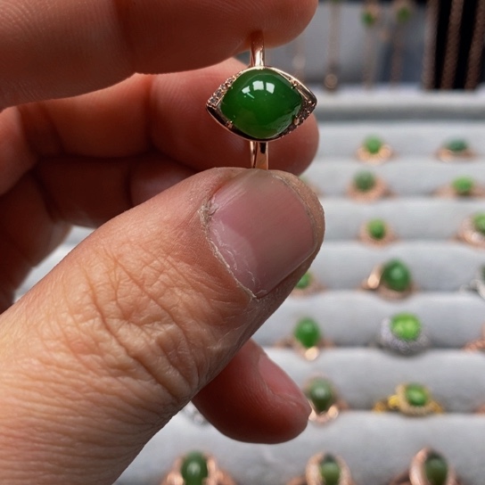 和田玉（碧玉）戒指银S925镶嵌