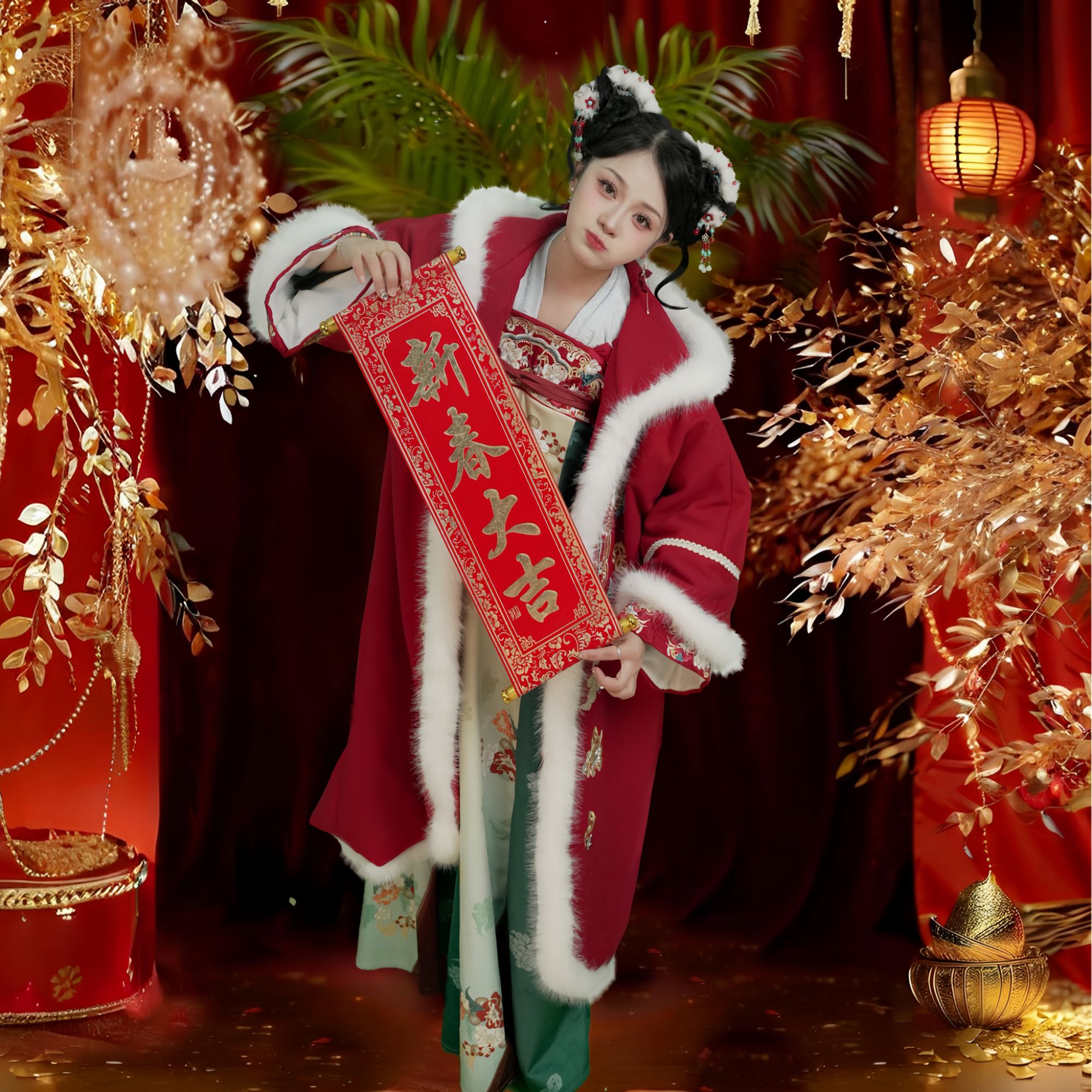 洛如嫣【朝朝如意】(裘衣款)2025新款拜年服古风加厚中国风红色拜年