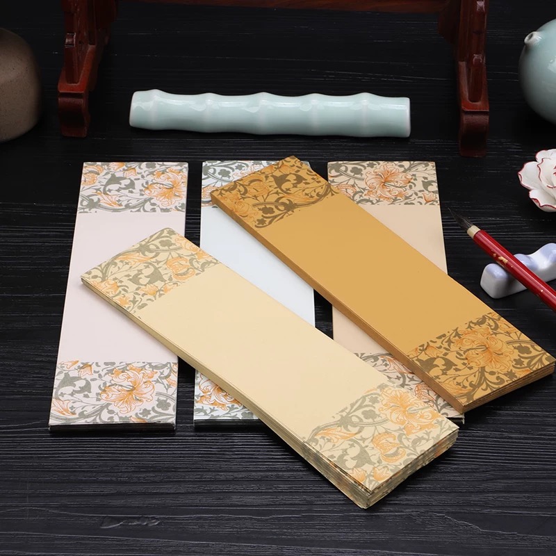 4包200张【珐琅彩绘笺】宣纸半生熟蜡染小楷专用小作品纸混发6x21cm