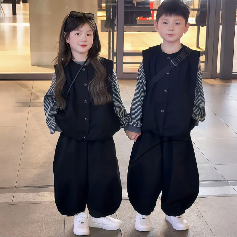 儿童秋季套装宝宝新款男女童洋气时尚兄妹马甲坎肩T恤休闲束脚裤