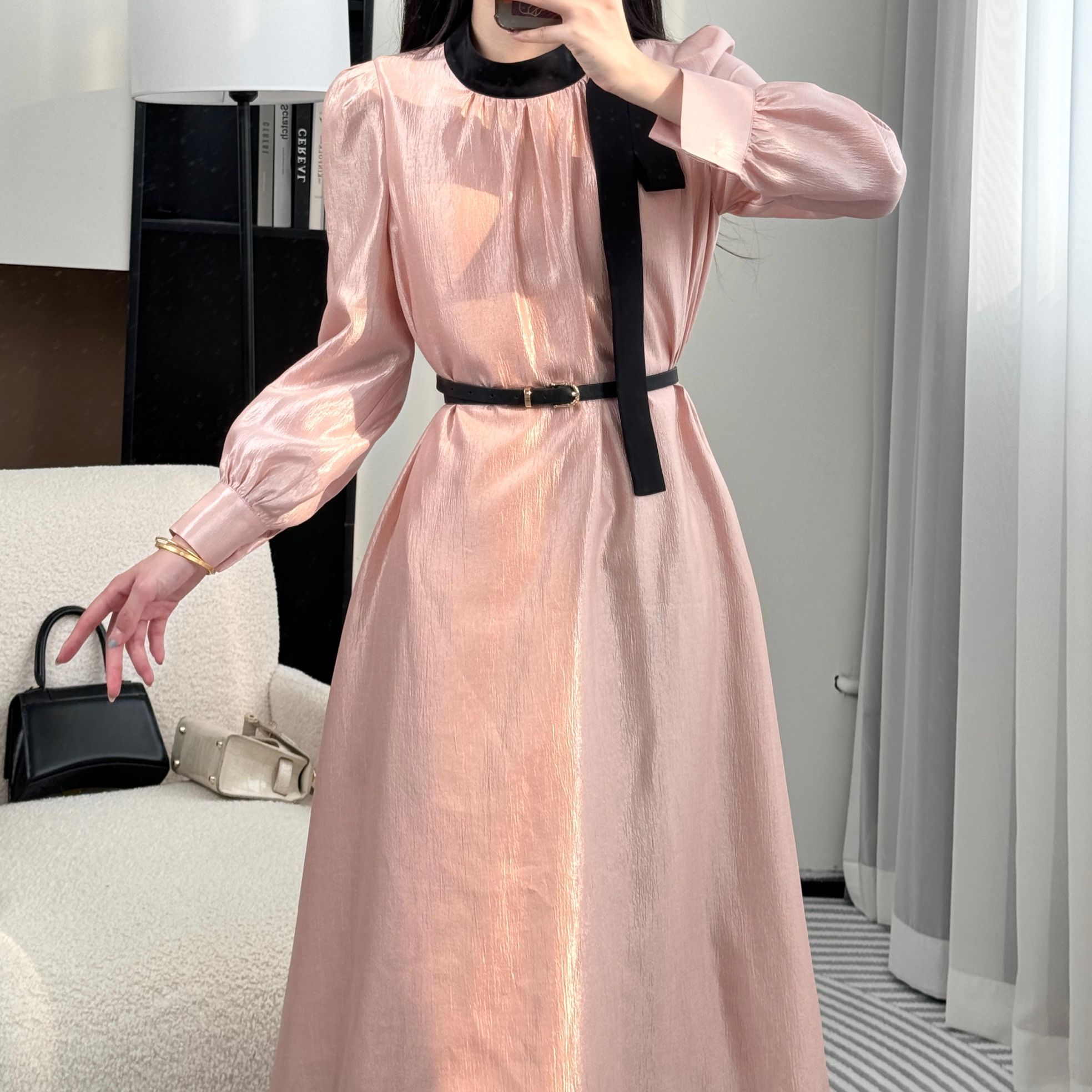 年终请沧25现货款气质时尚法式显瘦百搭通勤连衣裙 10012 JJQC