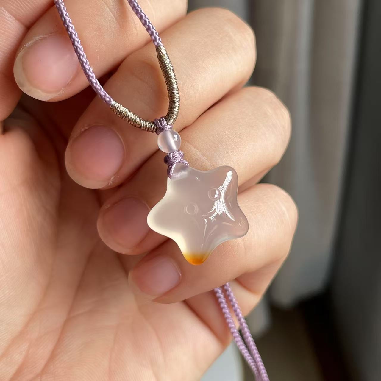 天然玛瑙星星吊坠高冰玉髓项链可爱风玉髓挂件中式礼物通用款