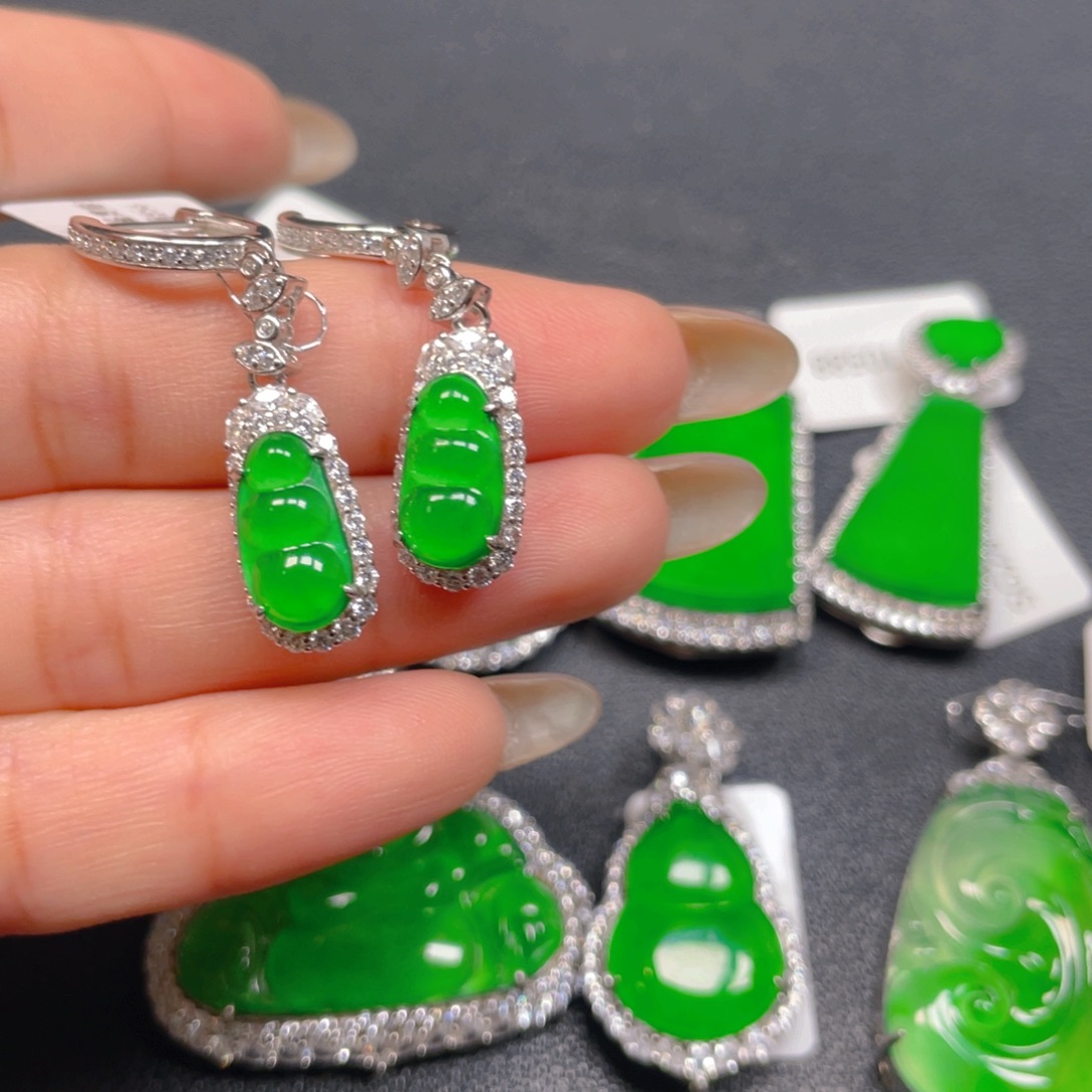 翡翠银S925镶嵌耳饰
