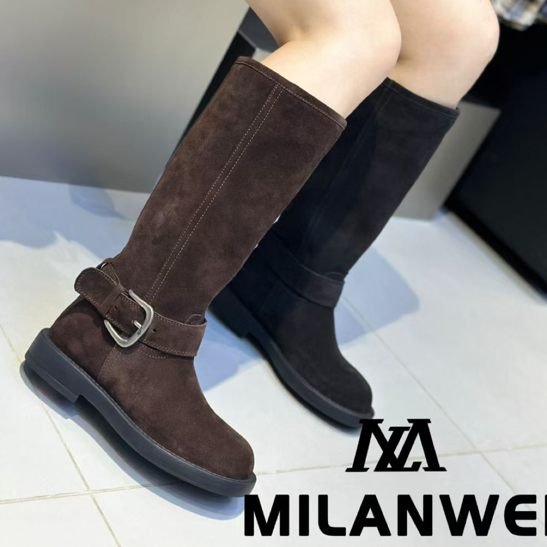 时装靴弹力加绒女鞋中筒平底长筒女士高筒靴厚底女靴长靴