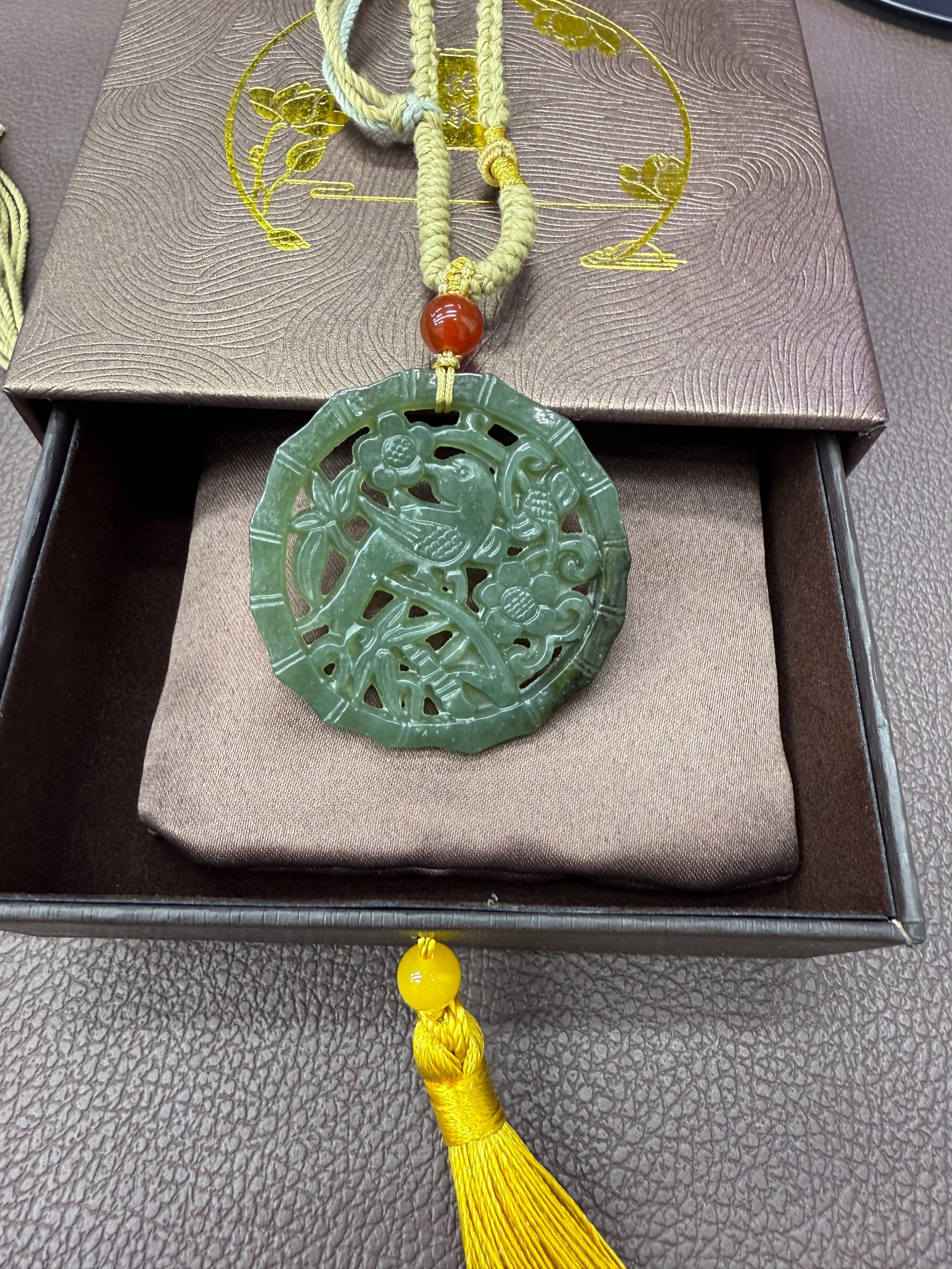 和田玉 步步高升 双面雕工竹节喜鹊挂件（多样性发货发一件）