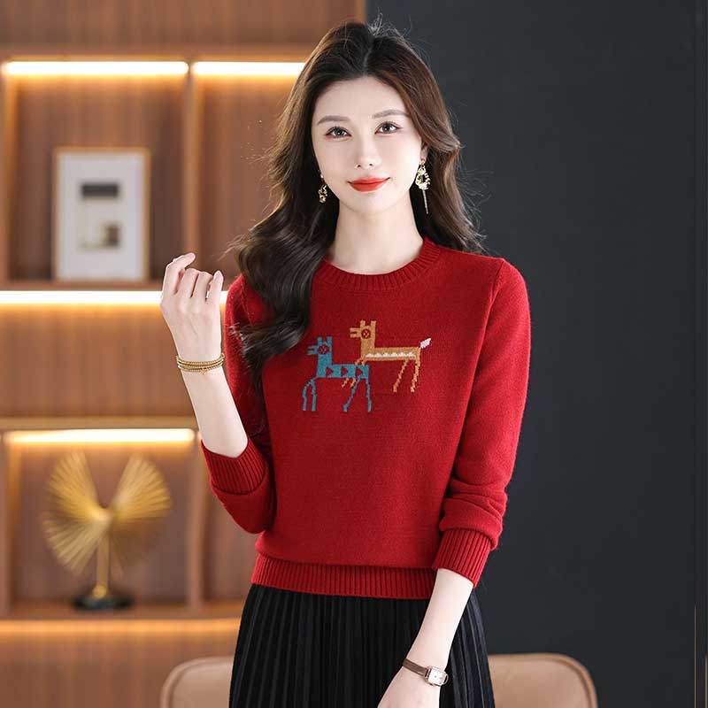 春竹世家【马年战袍】秋冬新款提花保暖毛衣高级感百搭毛针织衫内搭
