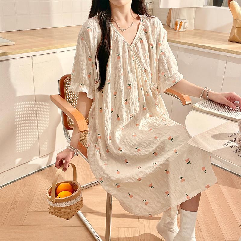 夏季睡裙新款睡衣女士短袖孕妇月子裙产后喂奶家居服可外穿云朵