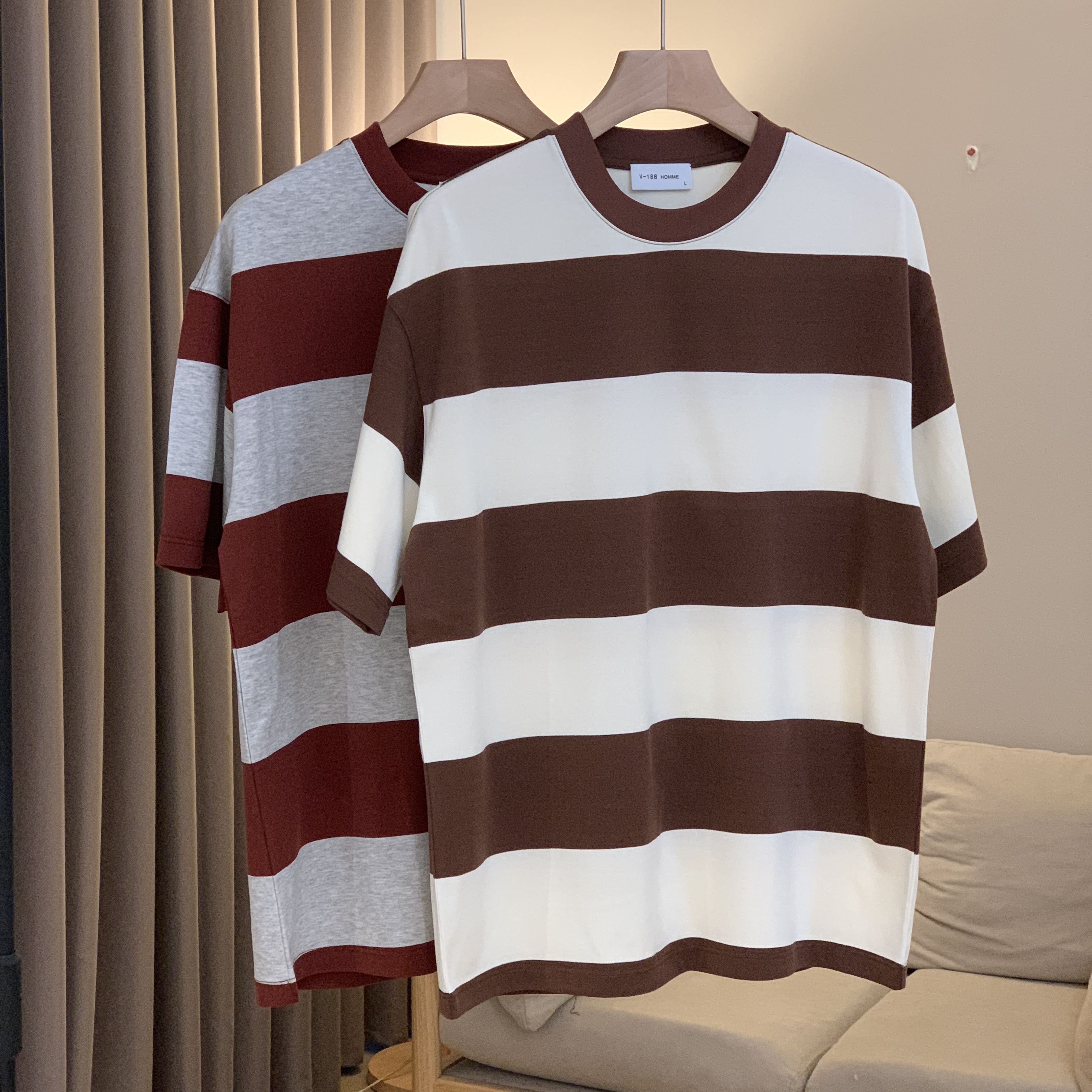 【260克重磅短袖】7009条纹半袖休闲百搭夏季圆领短袖