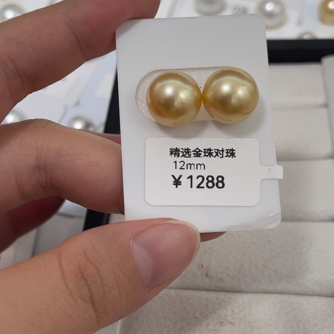 未镶嵌金珠对珠12-13m m海水珍珠