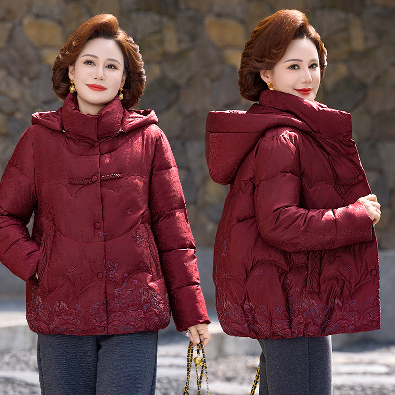 石墨烯妈妈装短款宽松棉服中老年女装加绒加厚保暖冬季老年人棉衣