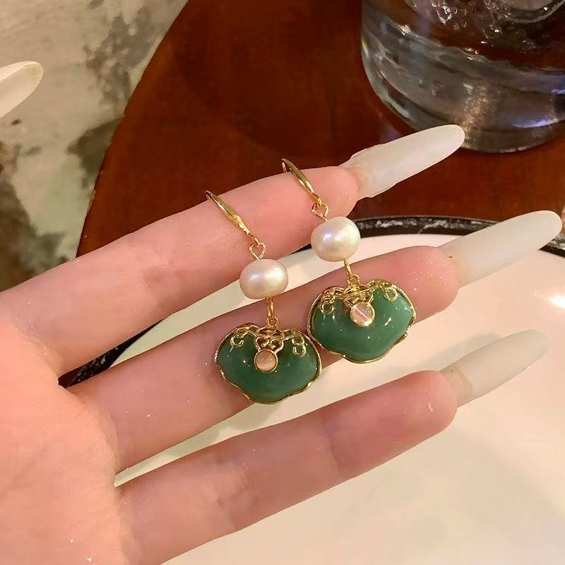 铜合金琉璃耳饰 高级感平安锁新中式耳饰时尚古风百搭