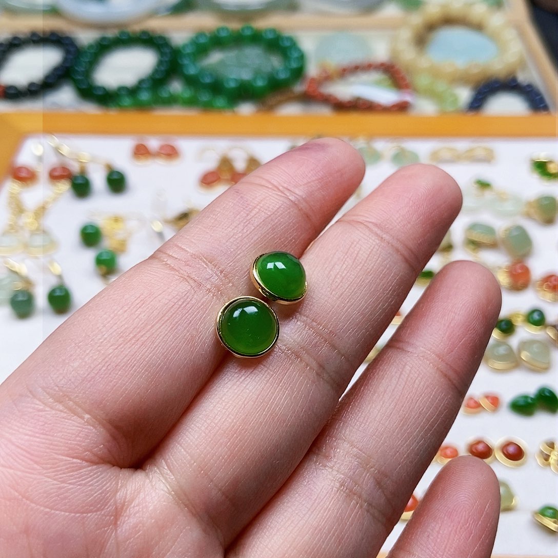 和田玉耳饰银S925镶嵌