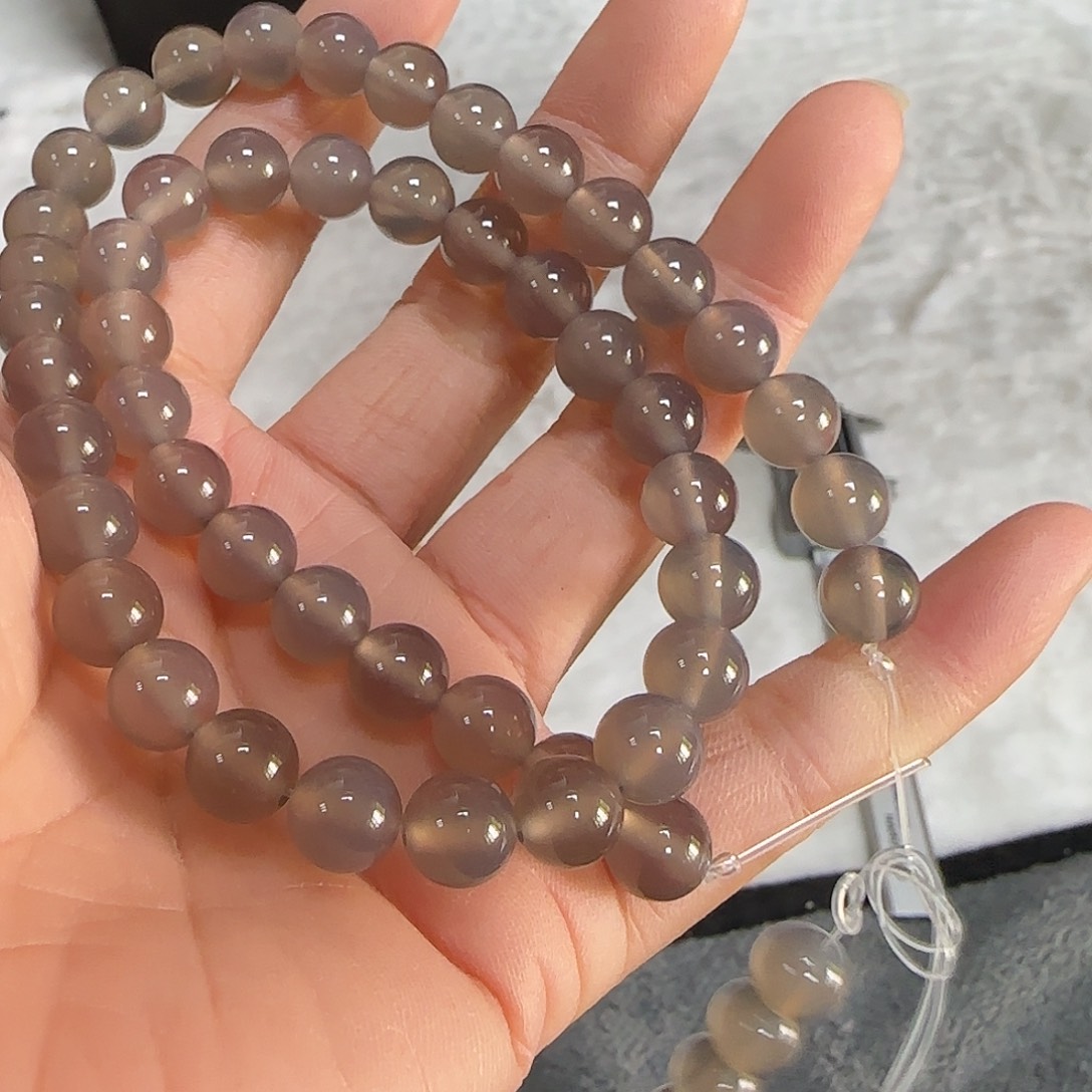 玛瑙/玉髓合金珠宝半成品烟灰玛瑙8mm一条