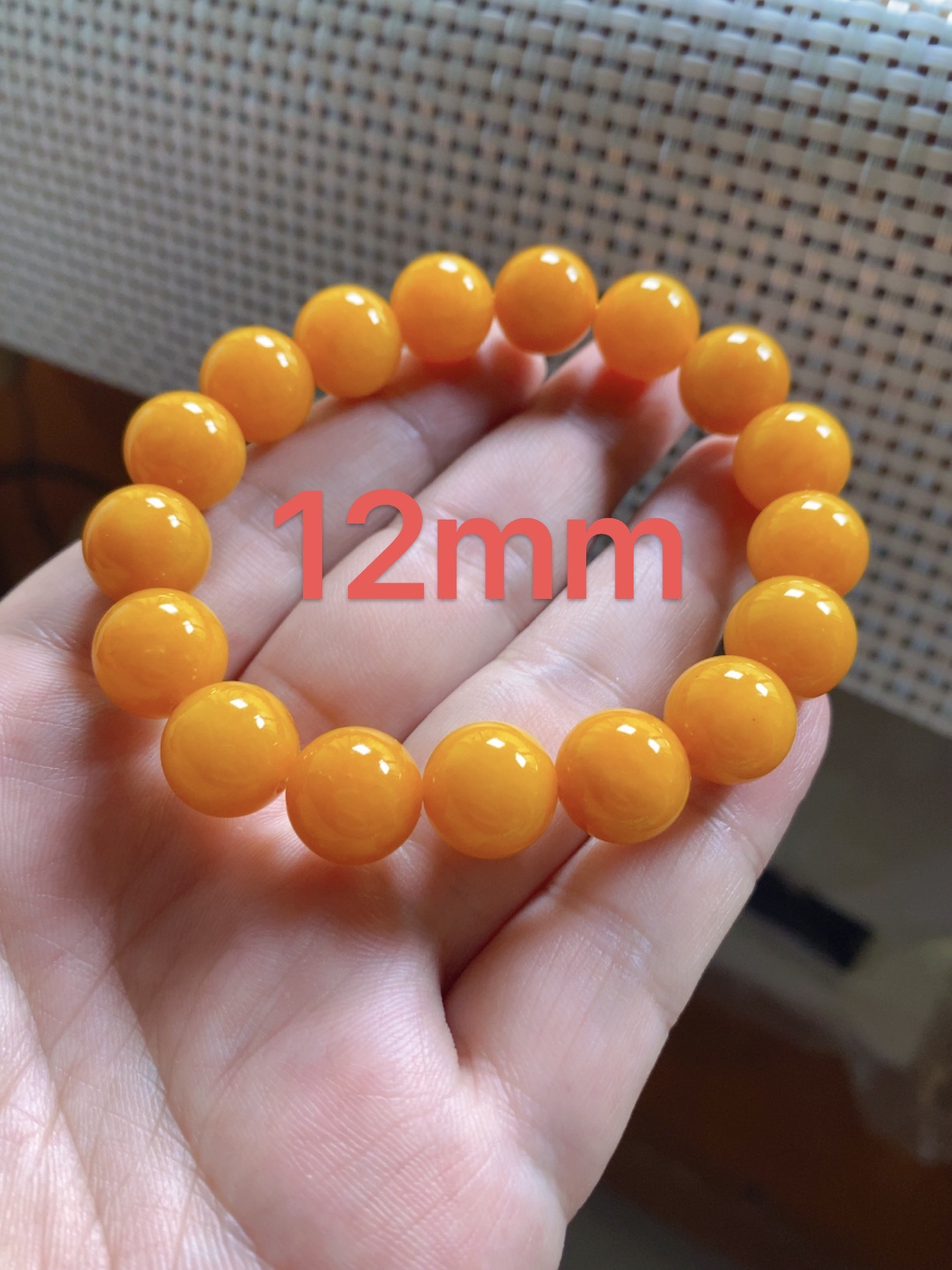 卡12MM缅翠矿口缅A满鸡油黄大珠串高货