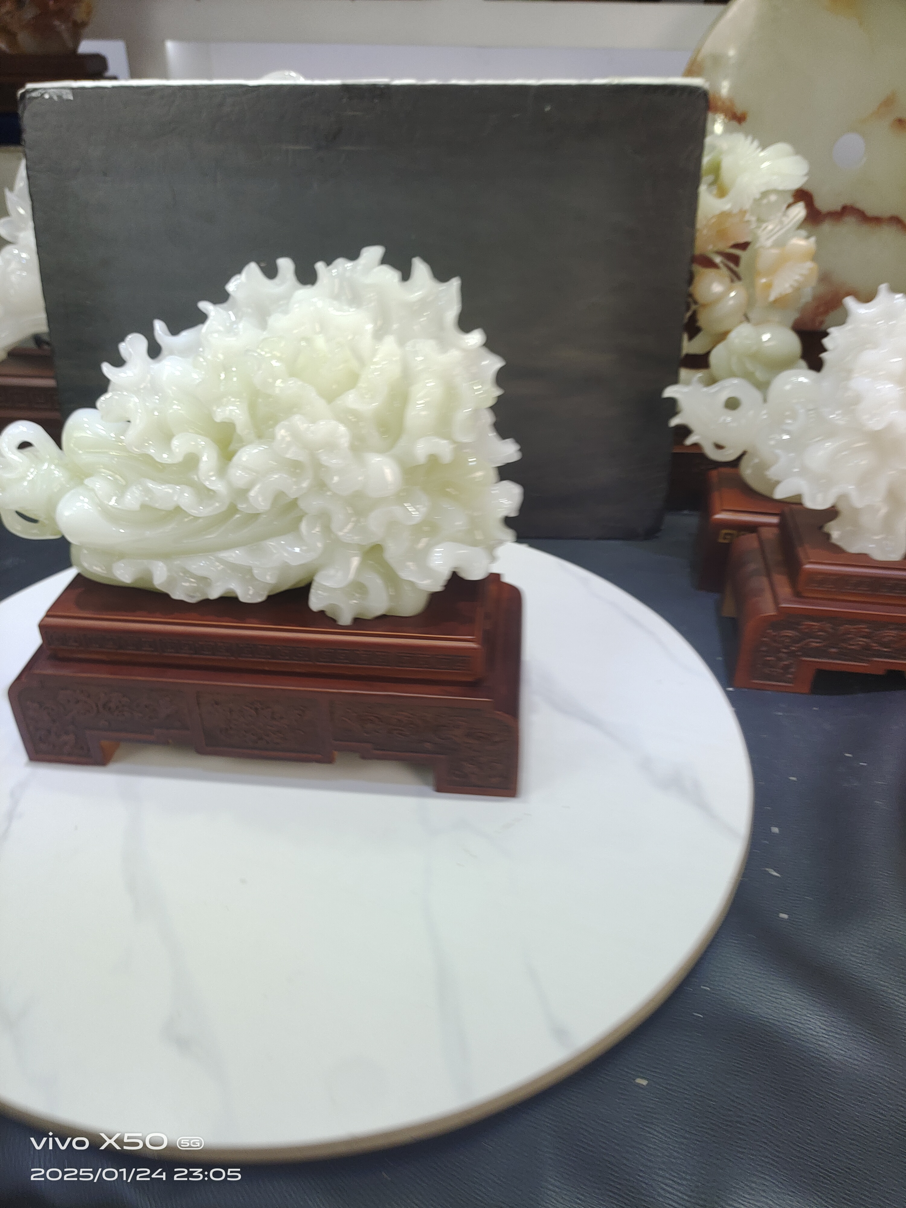 ＂百财聚来＂天然伊朗白冰玉摆件客厅玄关乔迁新居开业礼物装饰品