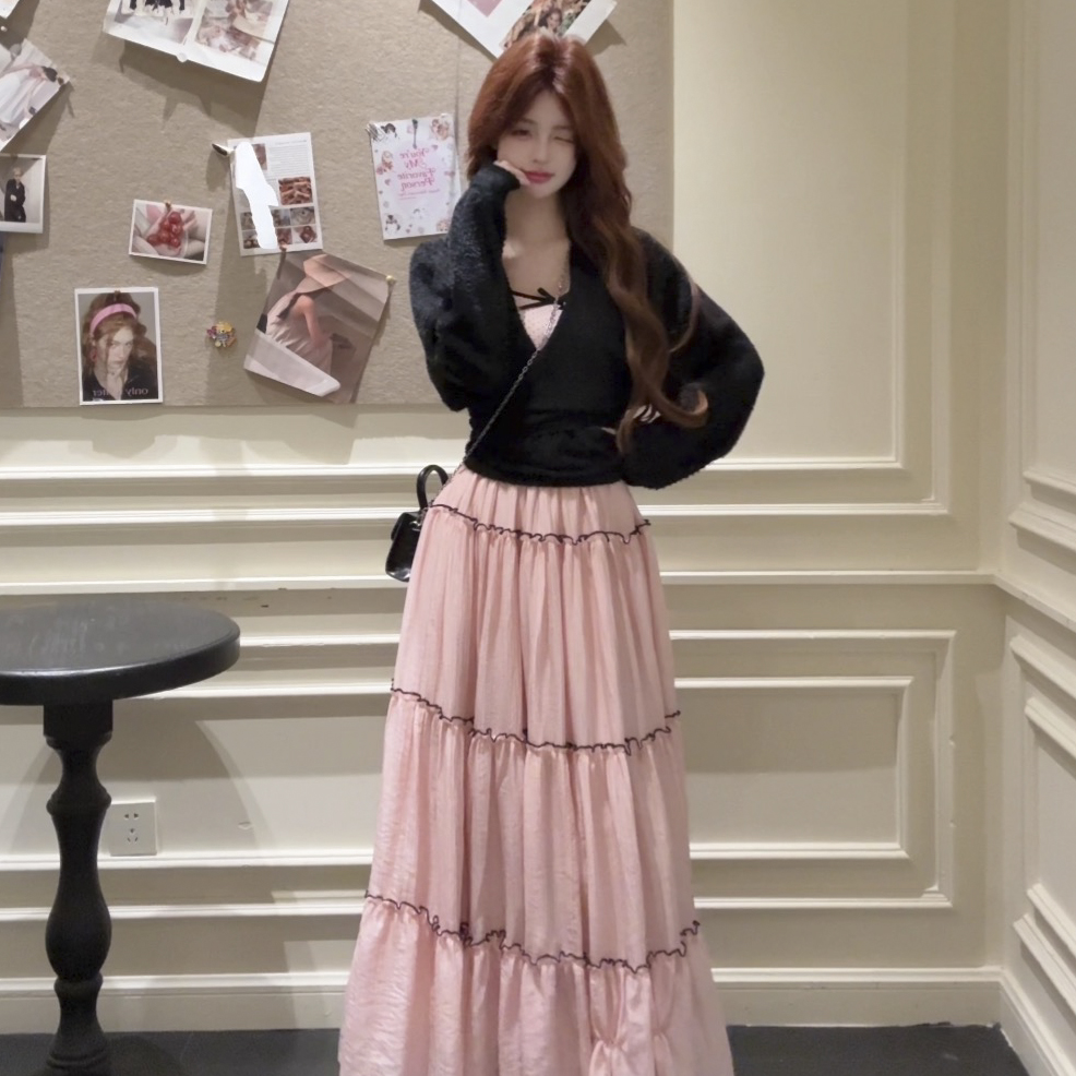 桔梗house桃桃乌龙【现货】法式软糯少女开衫吊带连衣裙针织衫