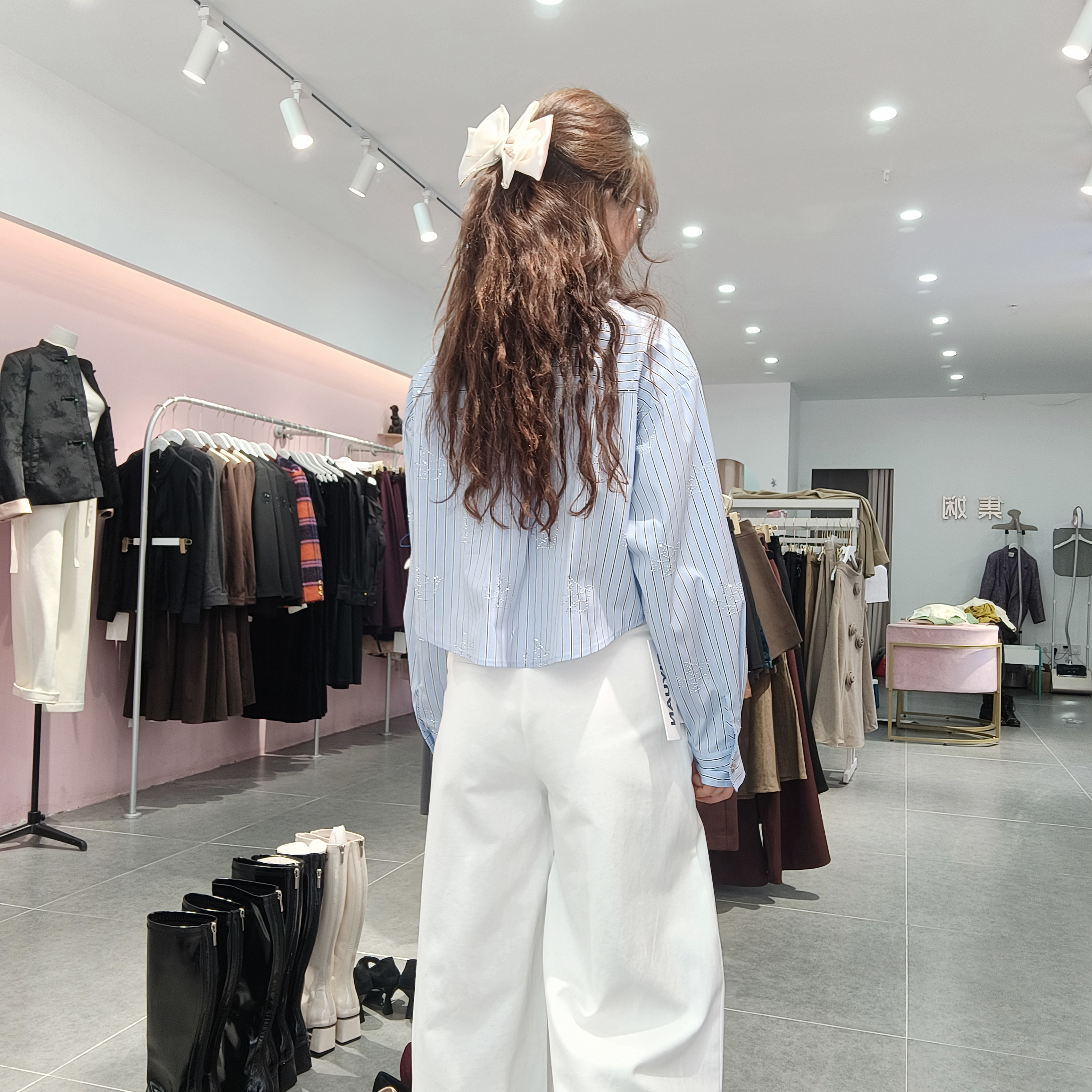 ［实体店闭店亏本清仓］宽松慵懒条纹设计感假两件长袖衬衫通勤气质