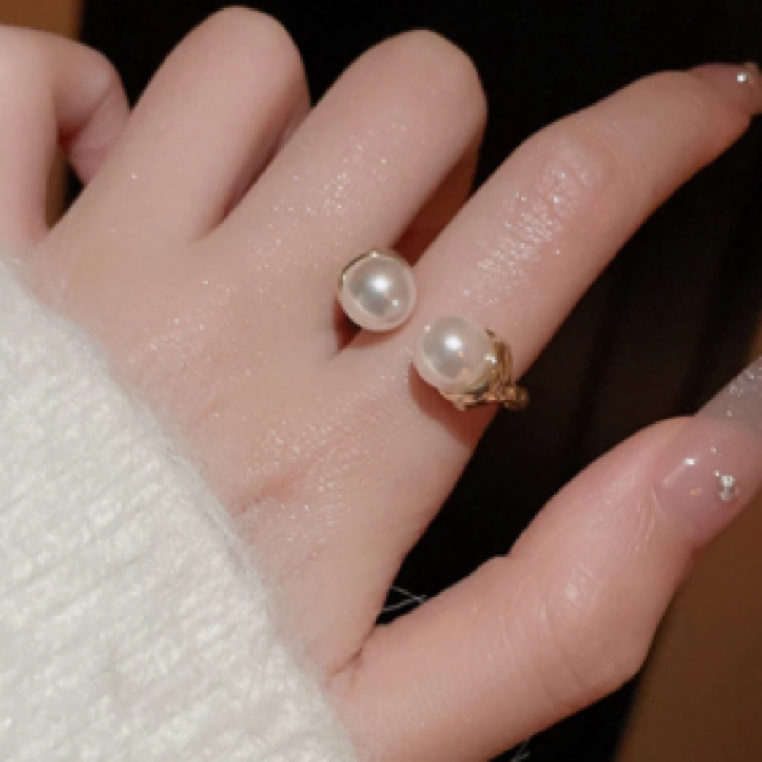 铜合金戒指 双珠珠戒指浅金色