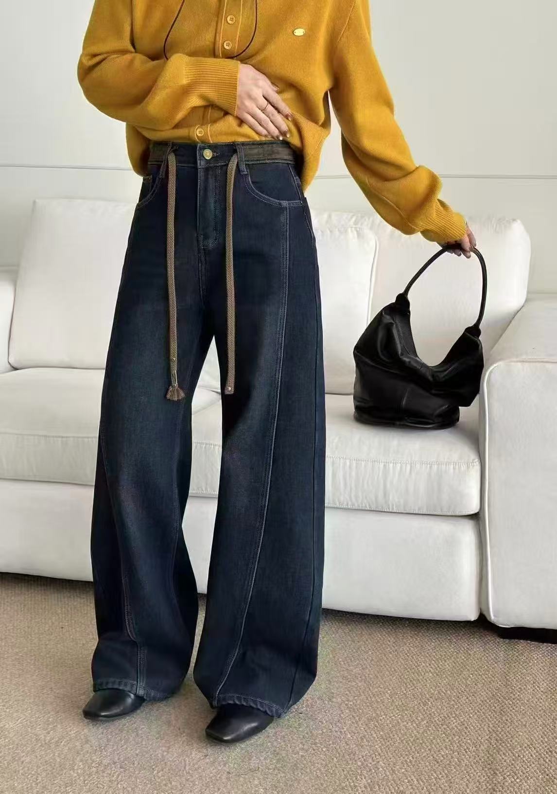 JF6621 (聚水潭）（高个子）(超厚）复古水洗宽松时尚韩版女士牛仔裤