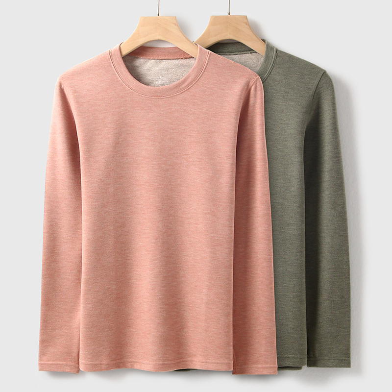 女羊毛蚕丝德绒保暖上衣双面磨毛发热打底秋衣薄绒加厚内衣棉毛衫