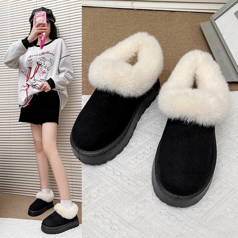 36-43大码厚底雪地短靴女2025款加绒加厚保暖棉鞋皮毛一体面包鞋