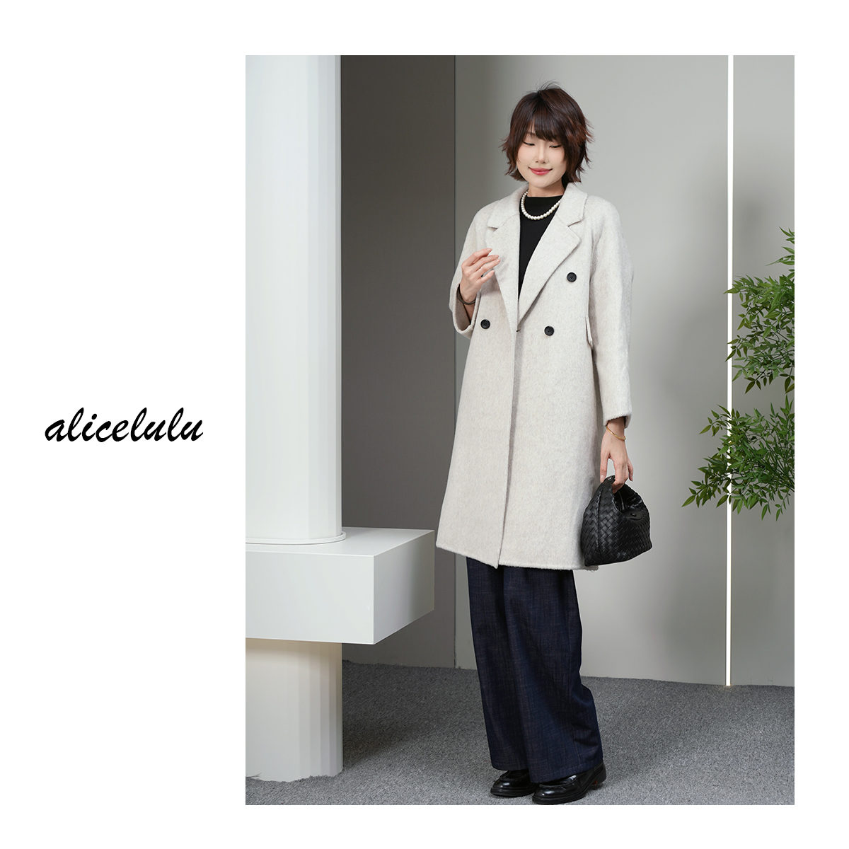 alicelulu‘西雅图’100羊毛翻领宽松显瘦毛呢大衣S2146018Tr
