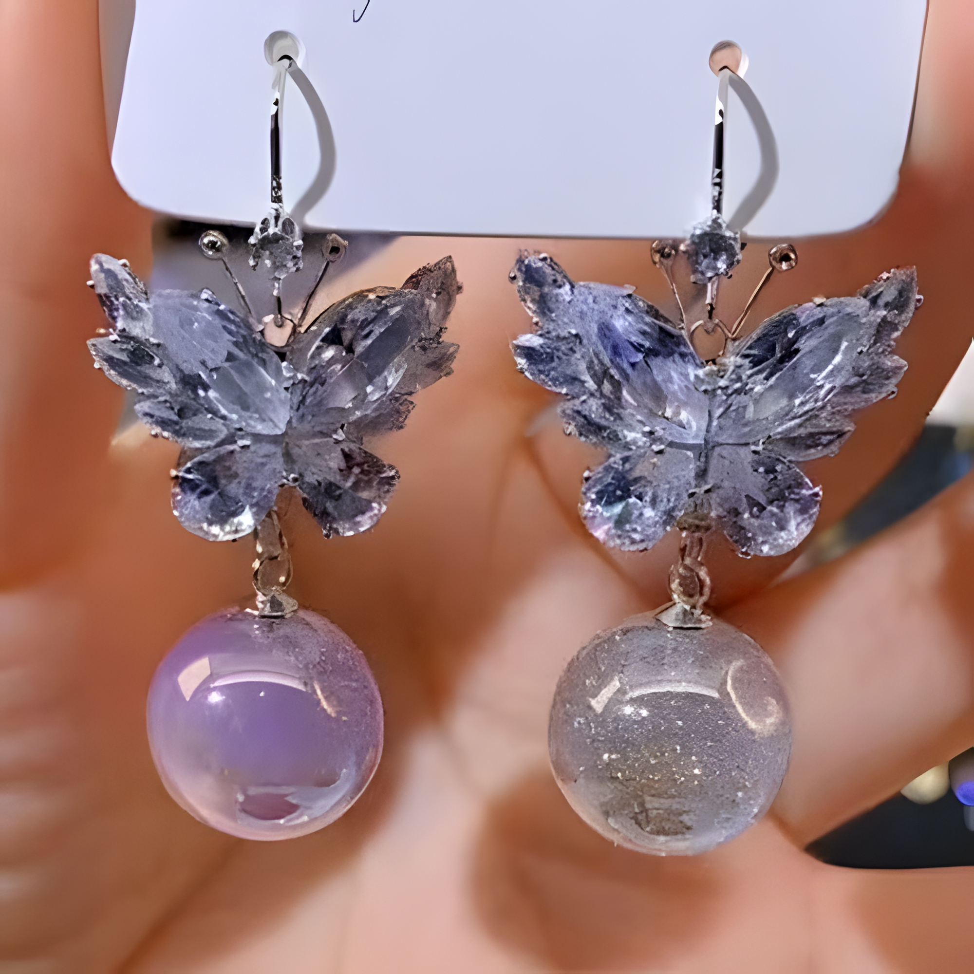 铜合金仿水晶耳饰 人鱼姬水晶蝴蝶精致耳环大众高级感百搭耳钩款