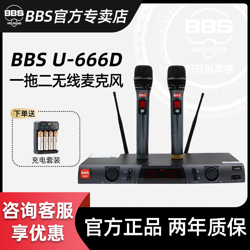 BBS U-666D无线话筒一拖二舞台KTV主持演出手持动圈麦克风家用K歌