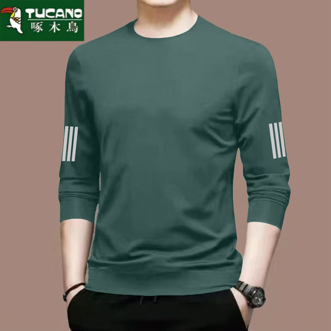 啄木鸟纯棉长袖男士T恤男秋季内搭秋衣宽松打底衫印花t恤长袖