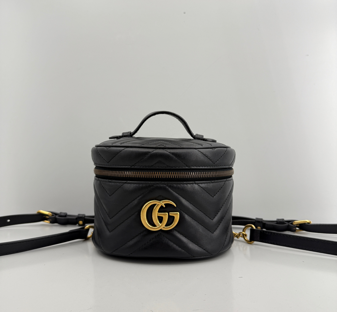 95新 GUCCI/古驰 优选/马蒙盒子黑色链条双肩包/17x12x12/Z100113