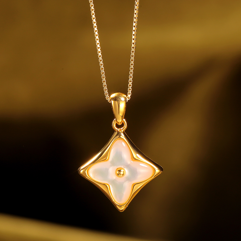 【倩倩专属】18K金白贝母经典老花菱形吊坠（不含链）气质时尚轻奢