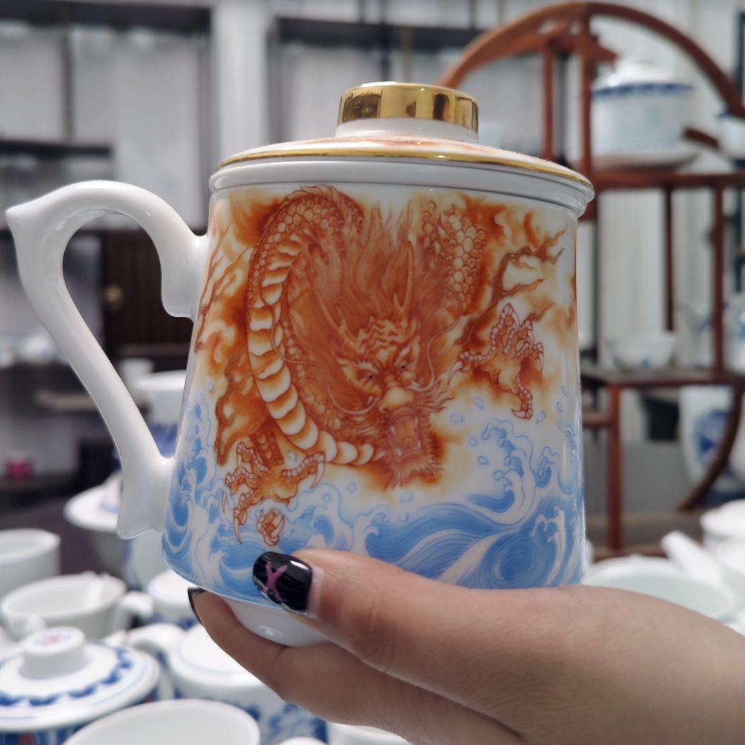 陶瓷龙腾盛世茶漏杯三件套一套