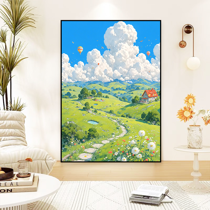 宫崎骏的夏天儿童房挂画治愈风景房间玄关客厅装饰画S23