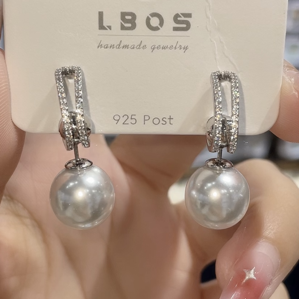 铜合金合成锆石耳饰 一款多戴珠珠耳环小众设计耳环轻奢高级感