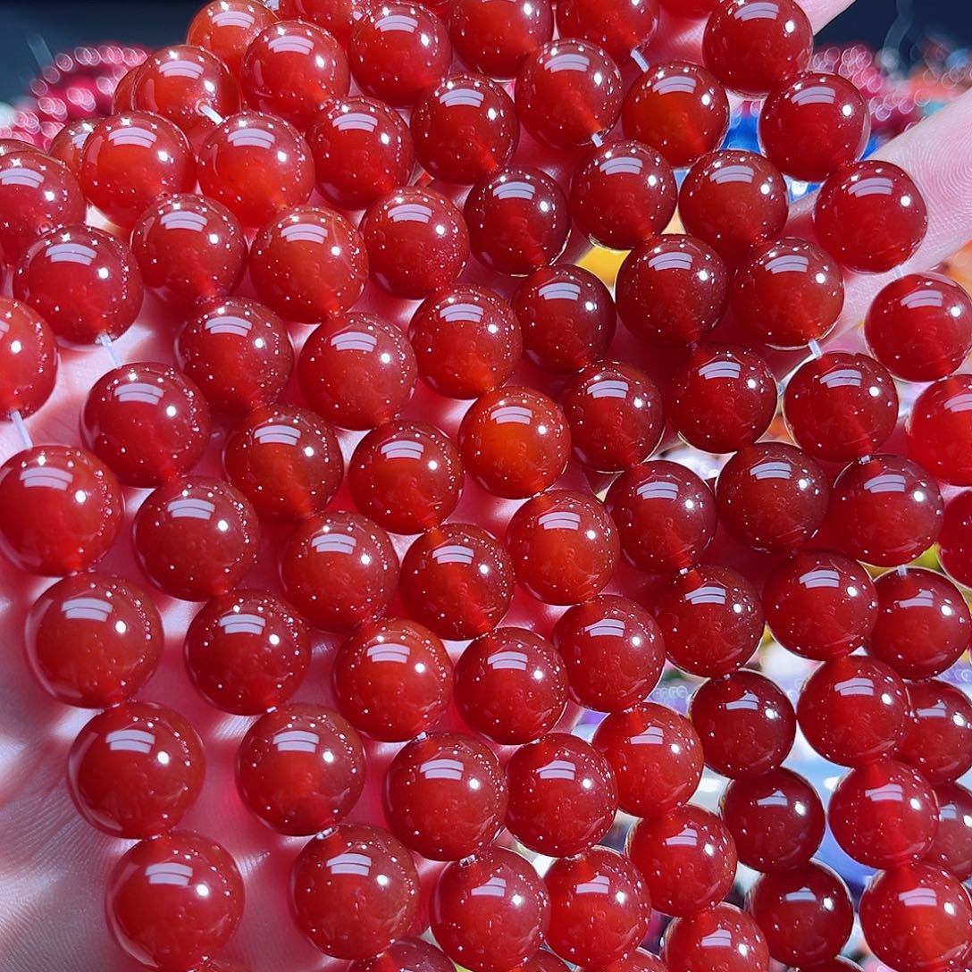 玛瑙/玉髓未镶嵌珠宝半成品A货红玛瑙一条14mm