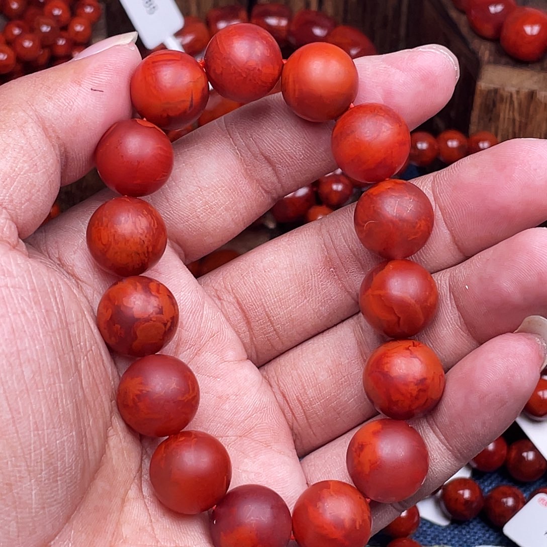 怀***旧南红玛瑙未镶嵌手链南红瓦西卡14哑光