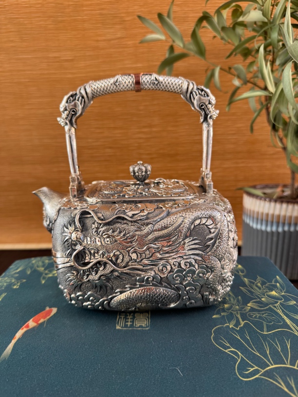 纯银999四方龙壶煮水壶