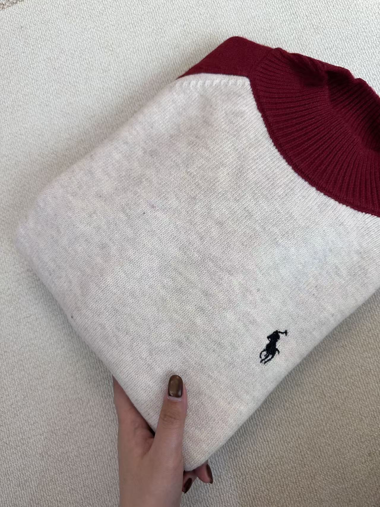 拉夫半高领//简约气质撞色刺绣软糯针织套头毛衣120120