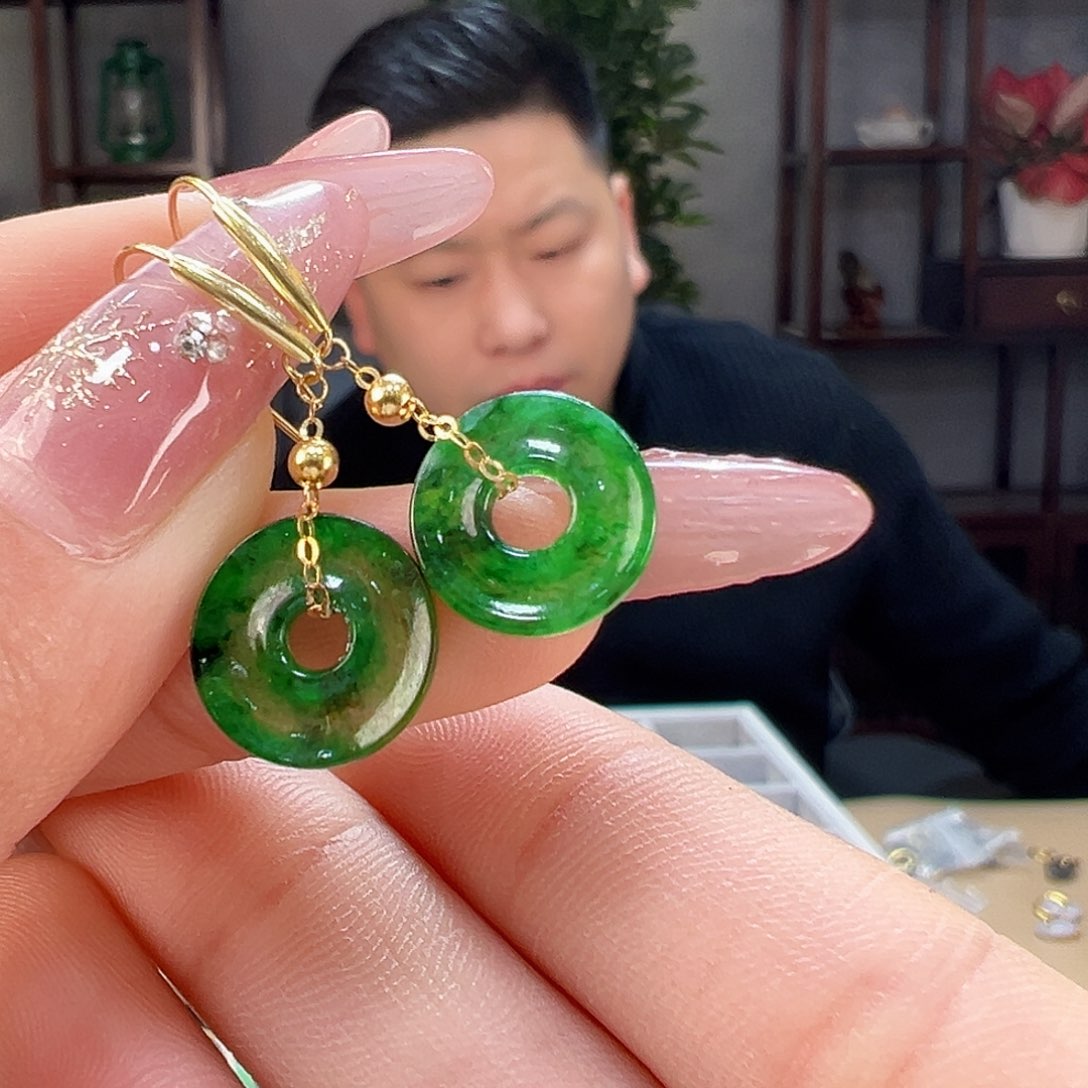 翡翠耳饰18K金镶嵌耳环86