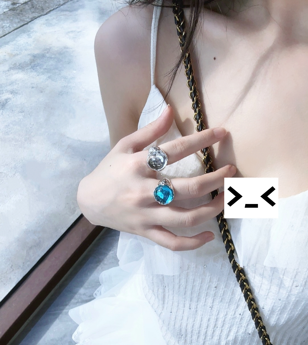铜合金合成锆石戒指 小众女原创设计镶嵌饰品复古指环no退no换