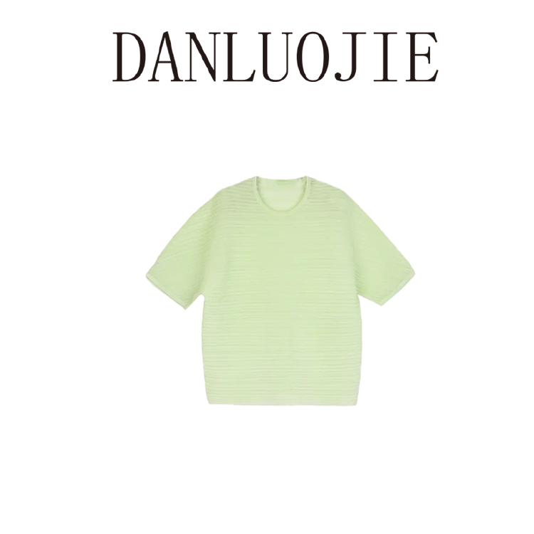 丹珞婕 莫吉托 三宅风 褶皱针织上衣 STL18针棉圆领短袖休闲 百搭