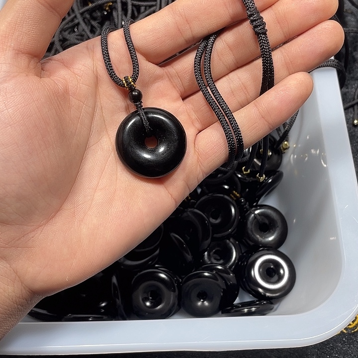 黑曜岩合金颈饰黑曜石平安扣