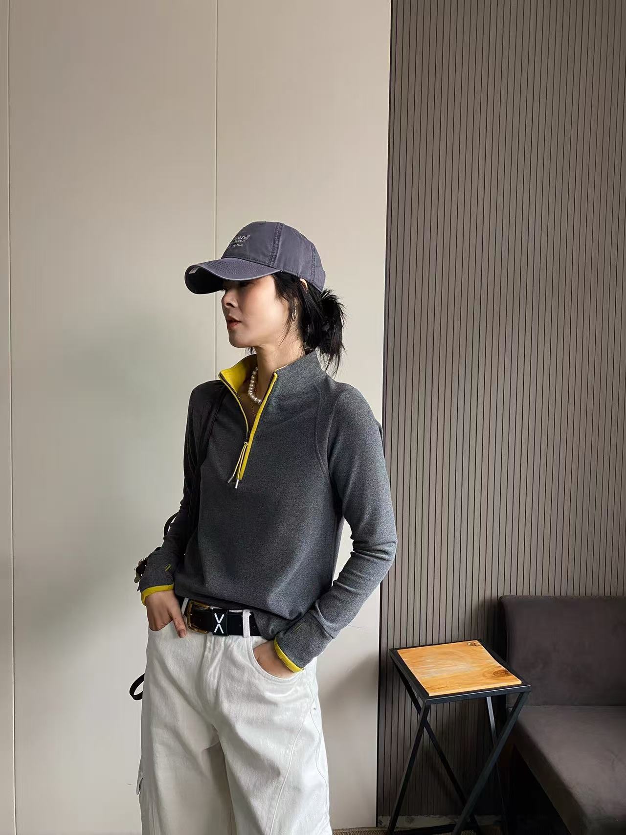 3807#撞色半拉链立领卫衣女2025秋冬新款百搭宽松显瘦长袖T恤上衣