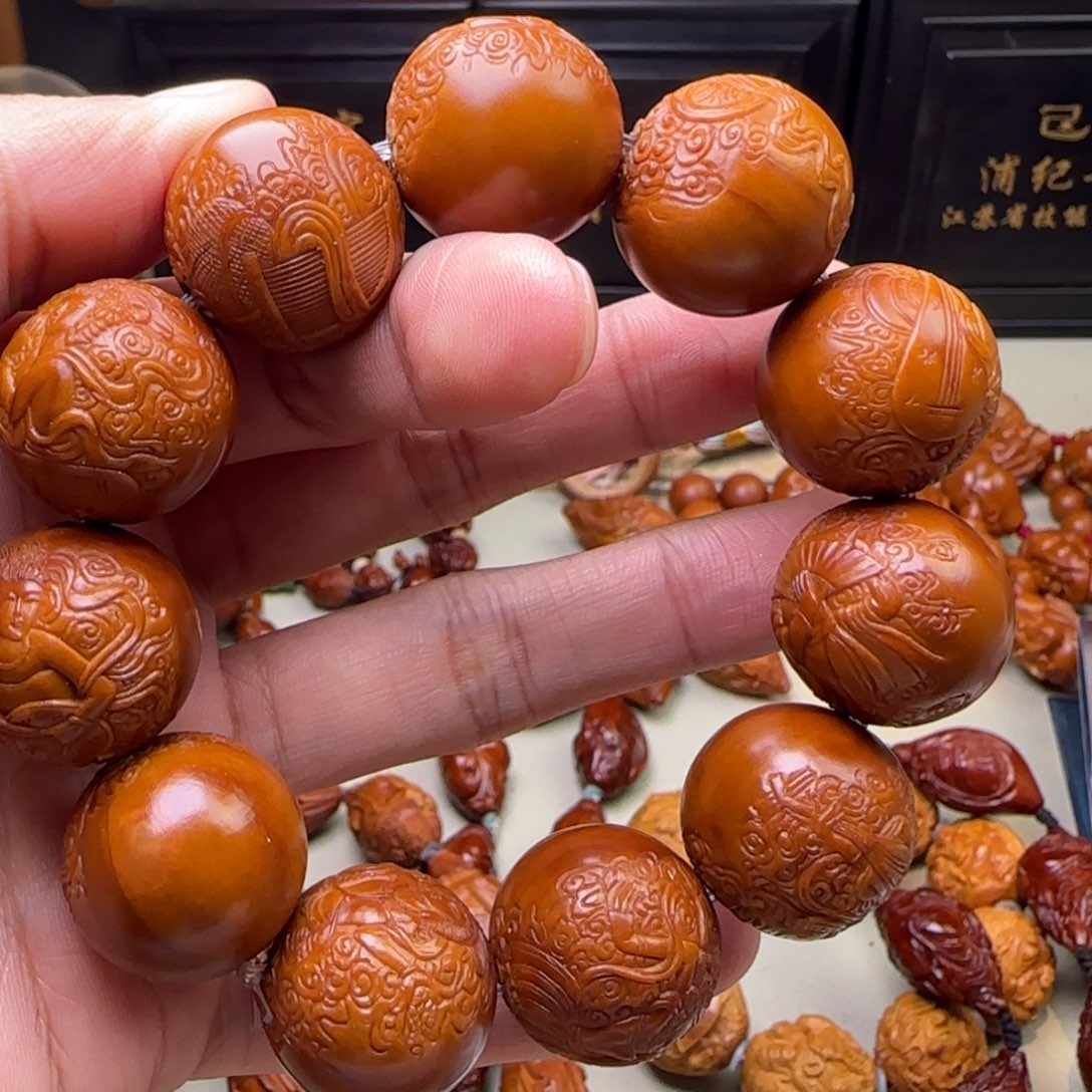三***行橄榄核手串/手链纯手工雕刻敦煌飞天