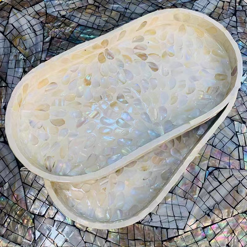 BK075轻奢白色椭圆收纳托盘水果盘35*18.5CM欧式家用