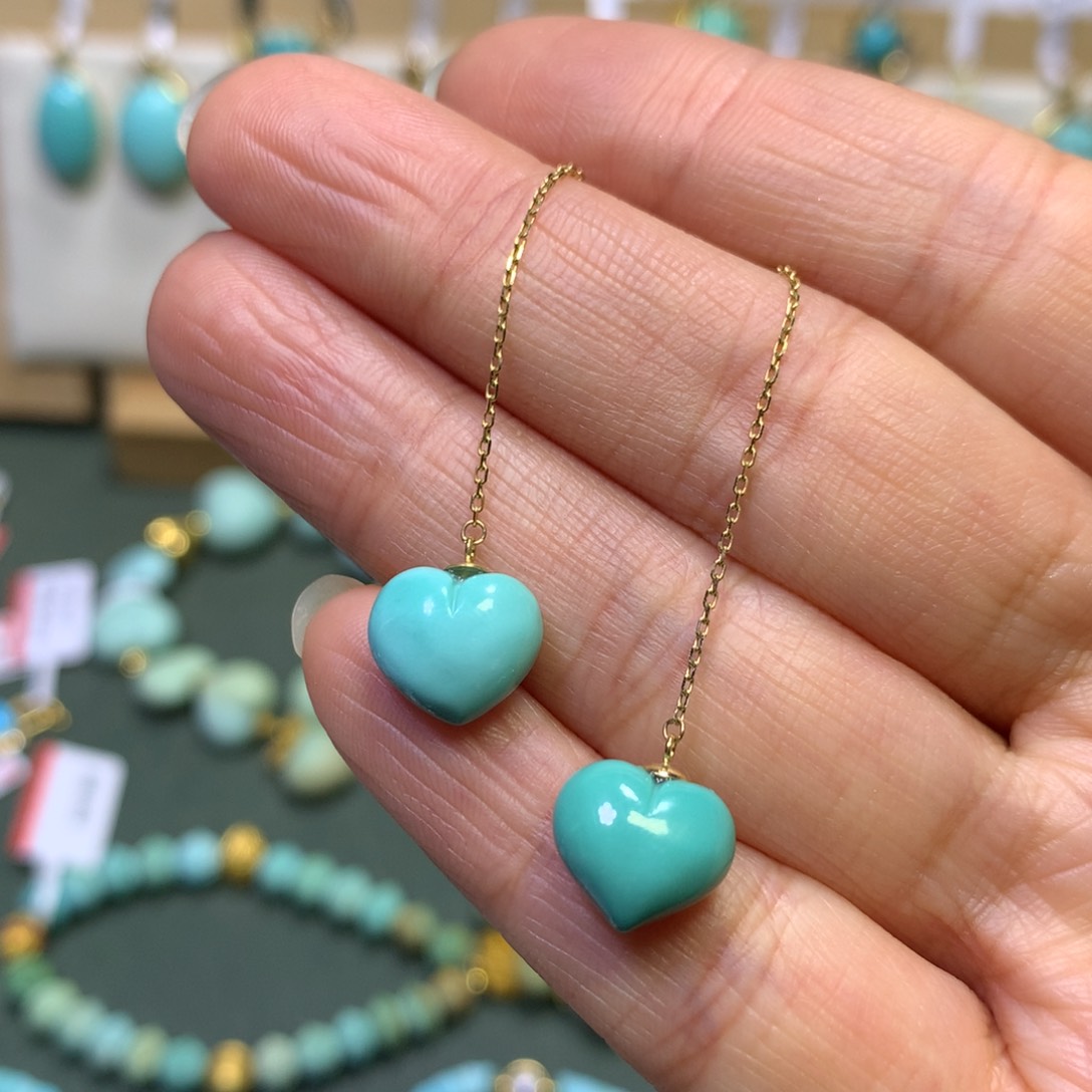 绿松石耳饰18K金镶嵌