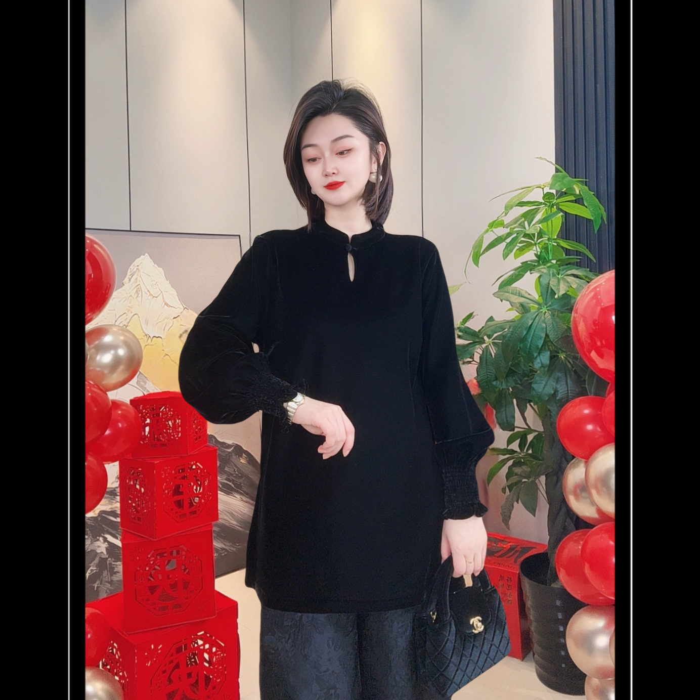 8520【佳衣恋】高定丝绒秋冬新款国风气质上衣