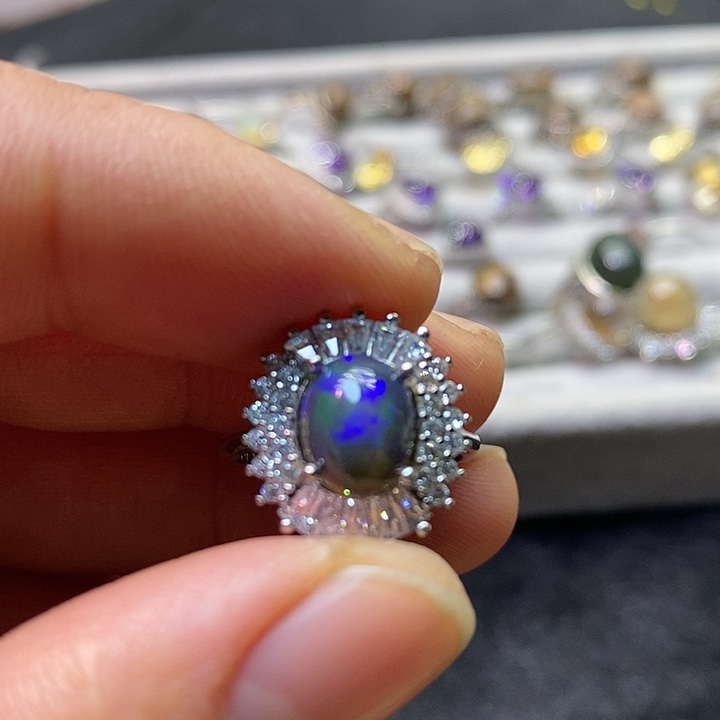 水晶戒指银S925镶嵌水晶戒指