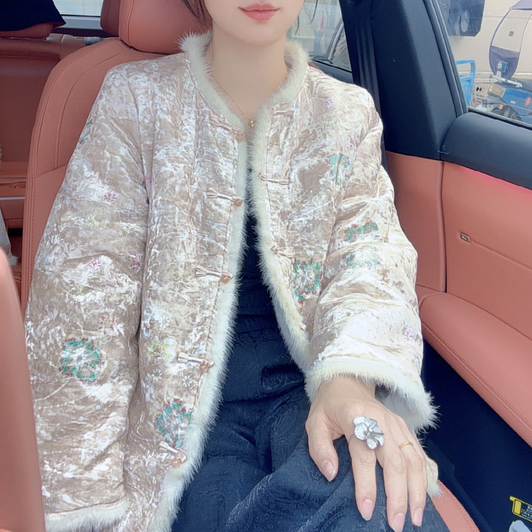 【飞花令】冬季新中式水貂毛双面双穿中国风加绒加厚女装外套
