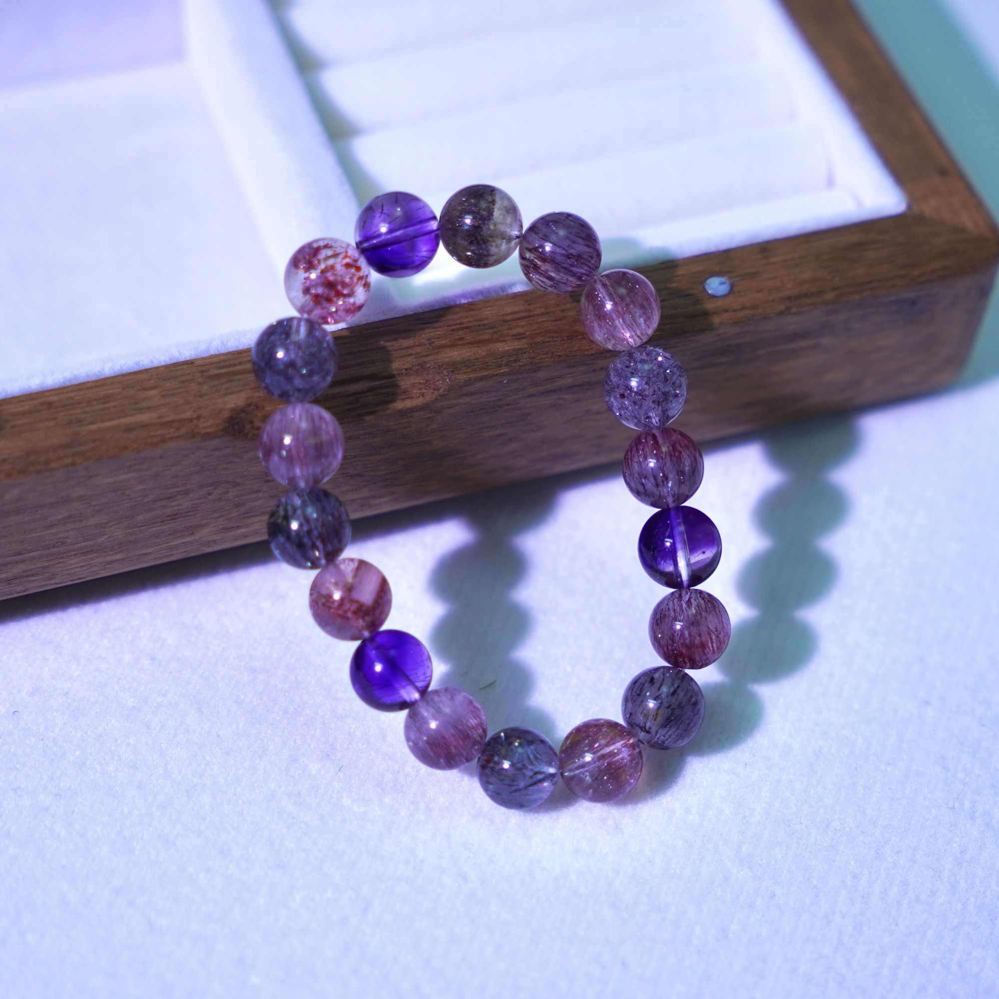 随想|超七水晶手串素圈9mm紫超七